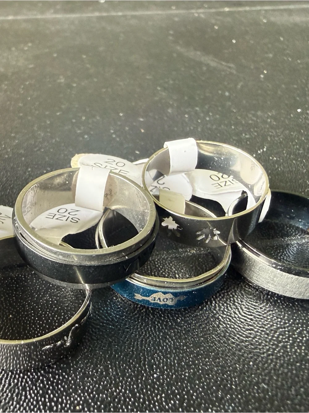 NWT bundle of 11 Men's Stainless Steel Rings in Blue, Multi-Color Set